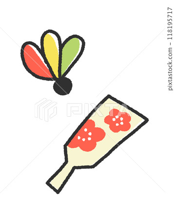 Hand-drawn cute feather and battledore illustrations New Year's card material icon 118195717