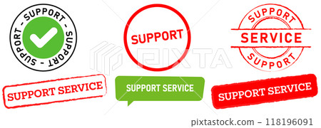 Support service hotline call center solution stamp sign red green sticker deign set collection 118196091