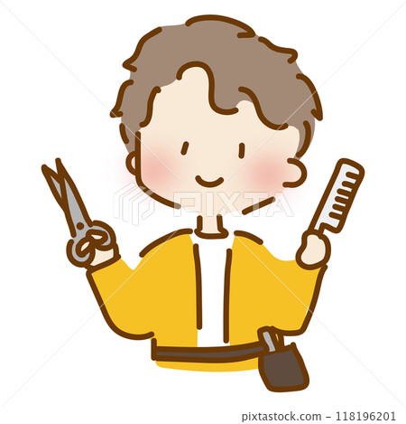 A cute and relaxed male hairdresser 118196201