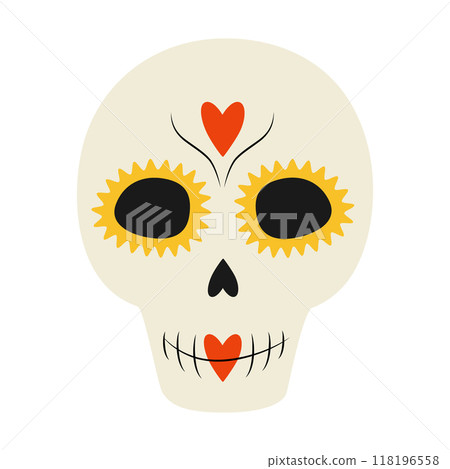Sugar skull Decorative faces with hearts, lines and abstract flower around eyes. Mexican tradition Sugar skull Decorative faces with hearts, lines and abstract flower around eyes. Mexican tradition 118196558