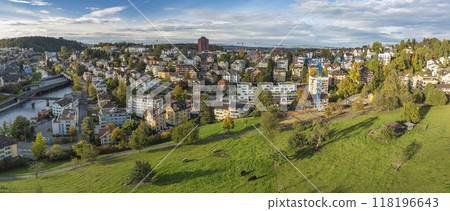 Lucerne (Luzern) Switzerland high angle view panorama city skyline at Reuss river Lucerne (Luzern) Switzerland high angle view panorama city skyline at Reuss river 118196643