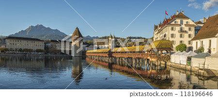 Lucerne (Luzern) Switzerland panorama city skyline at Chapel Bridge 118196646