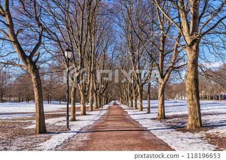 Oslo Norway, snow winter landscape at Vigeland Park 118196653