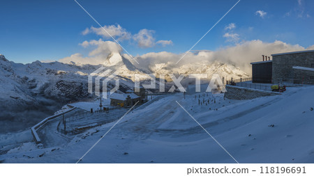 Gornergrat Zermatt Switzerland panorama nature landscape at Matterhorn and Alps mountain range in winter 118196691