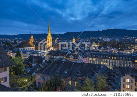 Zurich Switzerland high angle view night city skyline 118196693