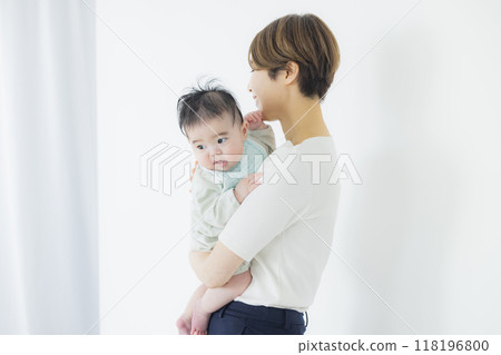 媽媽抱著一個嬰兒 118196800