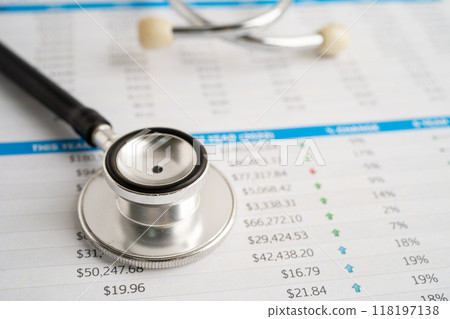Stethoscope on graph paper, Finance, Account, Statistics, Investment, Analytic research data economy and Business company. 118197138
