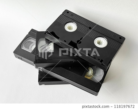 Retro vhs tapes on white background for nostalgic media themes Retro vhs tapes on white background for nostalgic media themes 118197672