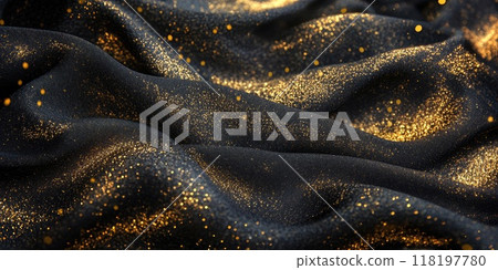 Luxurious black wavy background with golden glitter for elegant design projects Luxurious black wavy background with golden glitter for elegant design projects 118197780