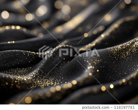 Elegant black wavy background with golden glitter for luxury design Elegant black wavy background with golden glitter for luxury design 118197781