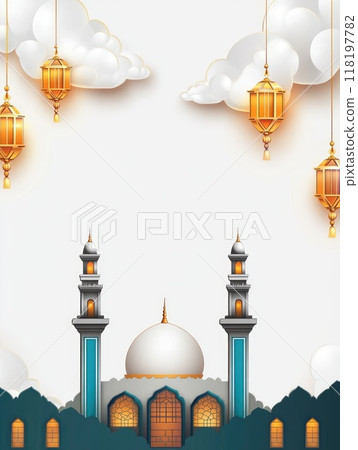 Islamic ramadan celebration with mosque and lanterns - ideal for holiday designs 118197782