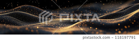 Elegant black wavy background with golden glitter accents for luxe design Elegant black wavy background with golden glitter accents for luxe design 118197791
