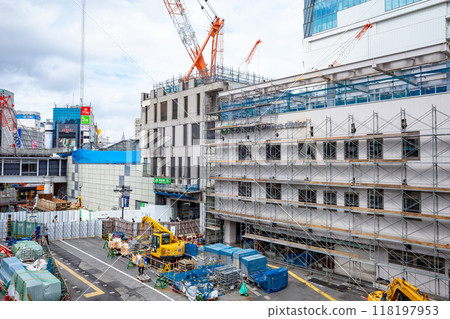Tokyo redevelopment: Construction work underway at the west exit of Shibuya Station, end of August 2024 Tokyo redevelopment: Construction work underway at the west exit of Shibuya Station, end of August 2024 118197953