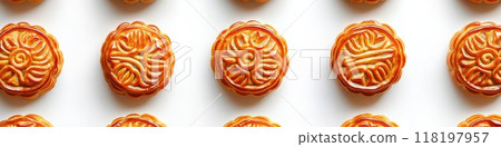 Ultra realistic autumn festival mooncakes display for seasonal celebration design 118197957