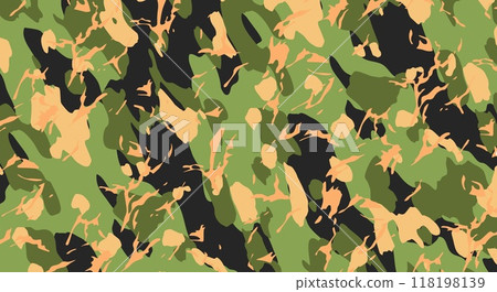 Texture camouflage army pattern, seamless background, green black yellow  print 118198139