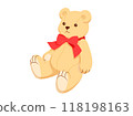 Teddy bear with red ribbon, white border 118198163