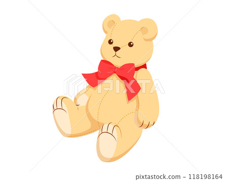 Teddy bear with red ribbon - Stock Illustration [118198164] - PIXTA