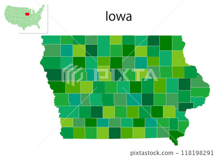 愛荷華州美國地圖綠色圖標 118198291
