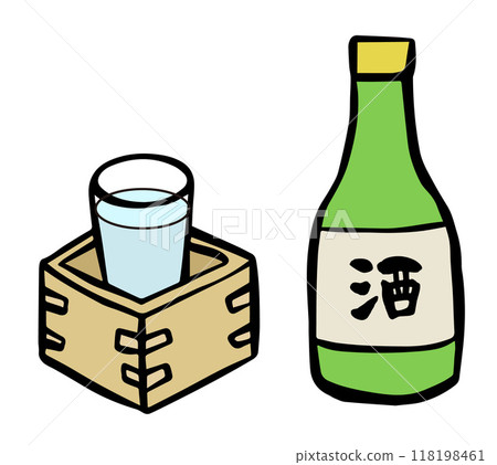 刷寫日本清酒線描插圖 刷寫日本清酒線描插圖 118198461