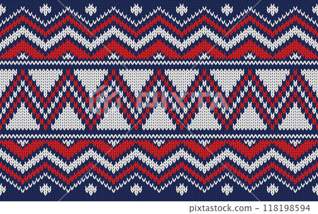 Knitted pattern seamless ethnic fabric Christmas color theme. traditional knitted pattern snow winter concept. Designed for knitted pattern,background ,wallpaper ,clothing ,embroidery ,textile ,fabric 118198594