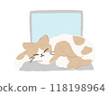 Brown and white cat sleeping on a computer - Vector illustration 118198964