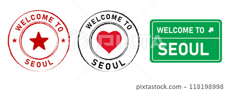 Welcome to Seoul South Korea capital city stamp badge colorful label tourist destination place sticker set collection design Welcome to Seoul South Korea capital city stamp badge colorful label tourist destination place sticker set collection design 118198998