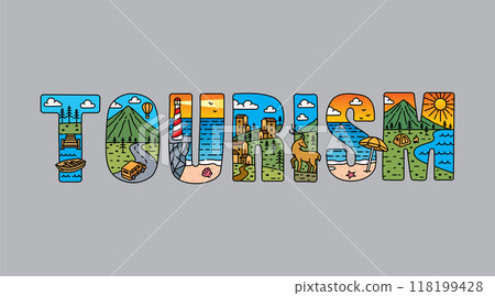 tourism typography design vector, for t-shirt, poster and other uses tourism typography design vector, for t-shirt, poster and other uses 118199428