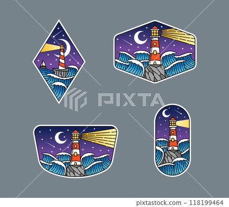 Set of vector line art lighthouse designs Set of vector line art lighthouse designs 118199464
