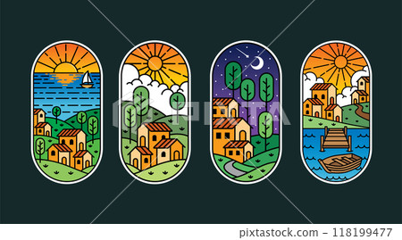 Set of vector line art residence Set of vector line art residence 118199477