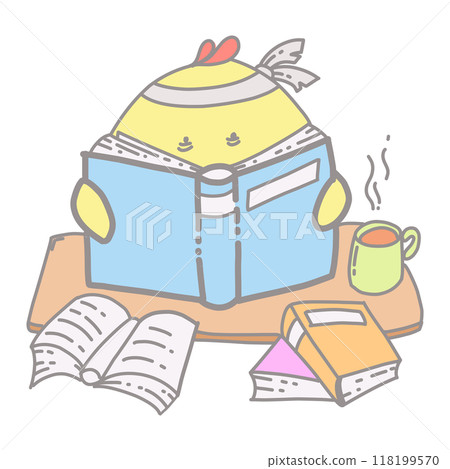 Cartoon illustration of cute yellow chicks studying hard Cartoon illustration of cute yellow chicks studying hard 118199570