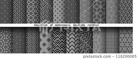 Geometric set of seamless black and gray patterns. Simple vector graphics 118200005