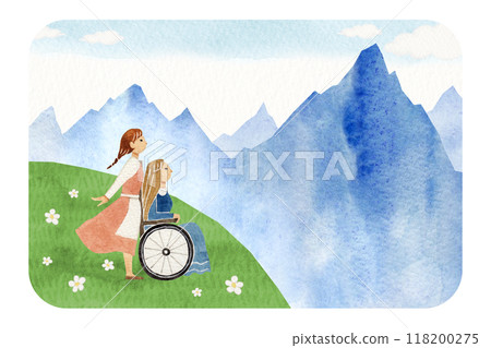 Fairy tale, old story, Heidi, Girl of the Alps, watercolor illustration Fairy tale, old story, Heidi, Girl of the Alps, watercolor illustration 118200275