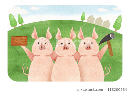 童話民間故事三隻小豬水彩插圖 118200284