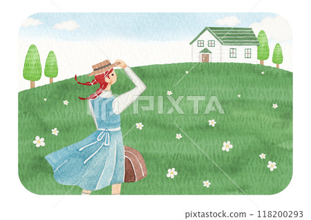 Fairy tale story Anne of Green Gables watercolor illustration 118200293