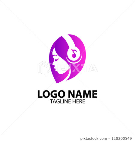 Girl With Headphone Logo Design vector Girl With Headphone Logo Design vector 118200549