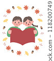 A child reading a book and an autumn motif 118200749