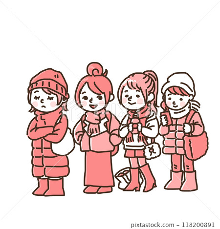 Women queuing in winter (simple) 118200891