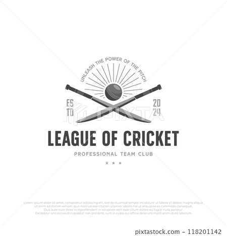flat cricket logo element template design. cricket ball and bat graphic vector illustration 118201142