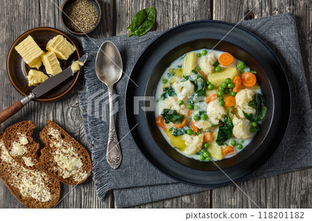 Kesakeitto, Finnish summer veggies soup in a bowl Kesakeitto, Finnish summer veggies soup in a bowl 118201182