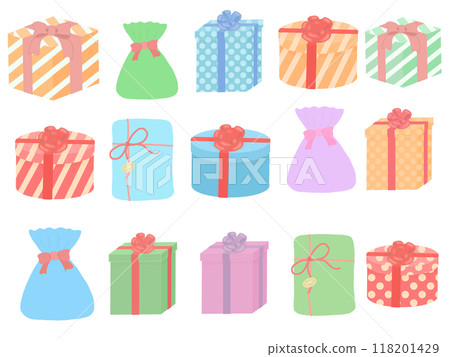 許多色彩繽紛的禮物的插圖集 許多色彩繽紛的禮物的插圖集 118201429