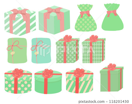 許多綠色禮物的插圖集 許多綠色禮物的插圖集 118201430