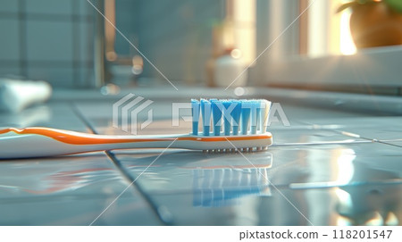 Essential dental hygiene: toothbrush and teeth in focus, significance of oral care, effective brushing for cavity prevention, overall mouth health, daily dental routines for radiant smile. 118201547