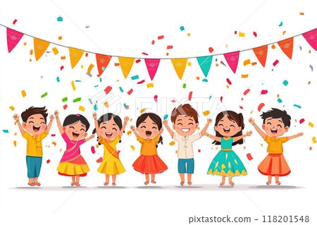 Vibrant festivities: happy Labh Pancham, showcasing people joyfully celebrating the Indian holiday with traditional rituals and lively gatherings, embracing cultural heritage and community spirit. 118201548