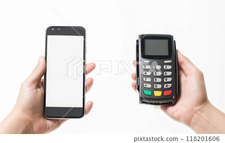 Digital transaction: cashless payment with credit card, phone, nfc, streamlining process for seamless purchases, secure financial interactions, enhancing convenience in everyday transactions. Digital transaction: cashless payment with credit card, phone, nfc, streamlining process for seamless purchases, secure financial interactions, enhancing convenience in everyday transactions. 118201606
