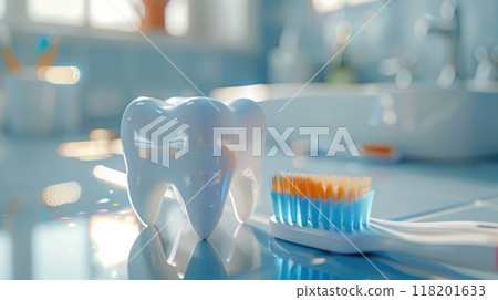 Comprehensive oral care: toothbrush cleaning teeth, importance of dental hygiene, focus on maintaining healthy gums, bright smile through proper brushing techniques, routine care. Comprehensive oral care: toothbrush cleaning teeth, importance of dental hygiene, focus on maintaining healthy gums, bright smile through proper brushing techniques, routine care. 118201633