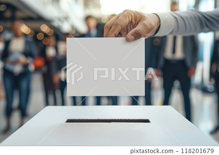 Democratic act - hand placing ballot paper in ballot box for voting, capturing essence of election concept, highlighting significance of secret ballot, and illustrating the intense preelection race Democratic act - hand placing ballot paper in ballot box for voting, capturing essence of election concept, highlighting significance of secret ballot, and illustrating the intense preelection race 118201679