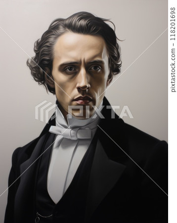 Melodic maestro: Frederic Francois Chopin, polish composer, pianist, celebrated for his enchanting melodies, innovative piano techniques, shaping romantic era with his profound musical expressions. 118201698