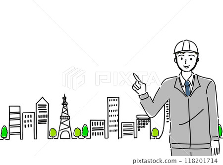 城市景觀的粗略手繪圖，建築商指點並解釋 118201714