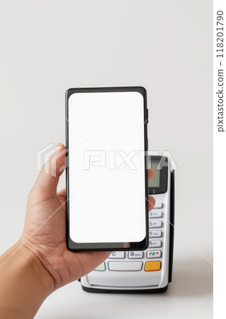 Contactless method: cashless payment using credit card, nfc phone, facilitating quick, secure transactions, eliminating need for physical cash, promoting efficient digital financial operations. 118201790