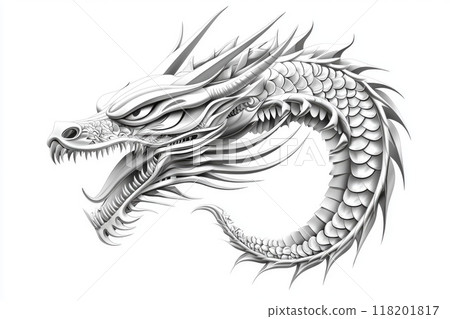 Mythical dragon portrait: artistic depiction of dragon, powerful presence, distinct features, combining elements from different folklore traditions to represent this legendary creature. 118201817